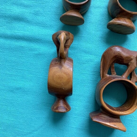 Vintage Handcarved Wooden Elephant Napkin Rings Set of 4 - Picture 3 of 6